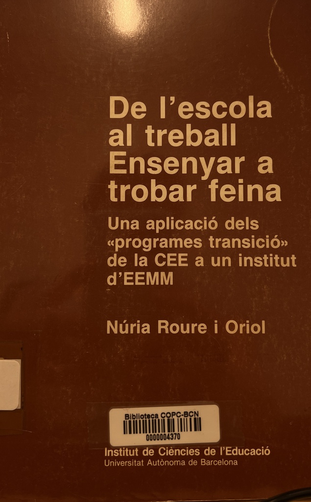 De l'escola al treball, ensenyar a trobar feina : una aplicació dels &quot;programes transició&quot; de la CEE a un institut d'EEMM